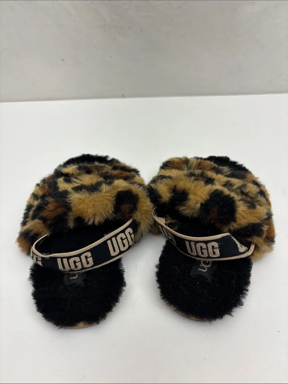 UGG Kids Faux Fur Leopard Slide Sandals, SZ 9 toddler girl, box 73